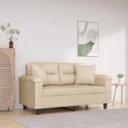 vidaXL 2-sitssoffa med prydnadskuddar gräddvit 120 cm mikrofibertyg