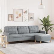 vidaXL 3-sitssoffa med fotpall ljusgrå 210 cm tyg