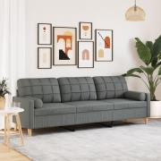 vidaXL 3-sitssoffa med prydnadskuddar mörkgrå 210 cm tyg