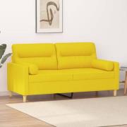 vidaXL 2-sits soffa med prydnadskuddar ljusgul 140 cm tyg