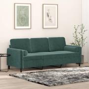 vidaXL 3-sitssoffa med prydnadskuddar mörkgrön 180 cm sammet