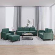 vidaXL Soffgrupp 4 delar mörkgrön sammet