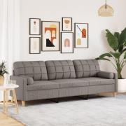 vidaXL 3-sitssoffa med prydnadskuddar taupe 210 cm tyg
