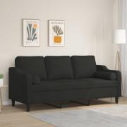 vidaXL 3-sitssoffa med prydnadskuddar svart 180 cm tyg