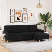 vidaXL 3-sitssoffa med fotpall Svart 210 cm tyg