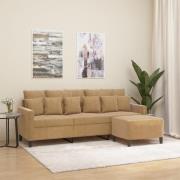 vidaXL 3-sitssoffa med fotpall brun 180 cm sammet