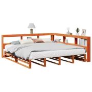 vidaXL Säng med bokhylla utan madrass vaxbrun 200x200cm massiv furu