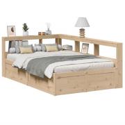 vidaXL Säng med bokhylla utan madrass 135x190cm massiv furu