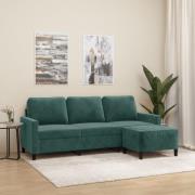vidaXL 3-sitssoffa med fotpall mörkgrön 180 cm sammet