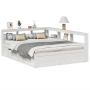vidaXL Säng med bokhylla utan madrass vit 150x200cm massiv furu