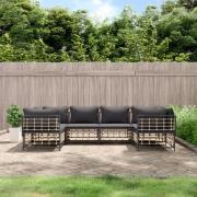 vidaXL Loungegrupp 6 delar med dynor antracit konstrotting