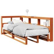 vidaXL Säng med bokhylla utan madrass vaxad brun 90x200 cm massiv furu