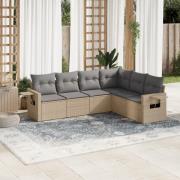 vidaXL Soffgrupp för trädgården med dynor 6 delar beige konstrotting