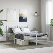 vidaXL Sängram med huvudgavel och fotgavel vit metall 140x190 cm