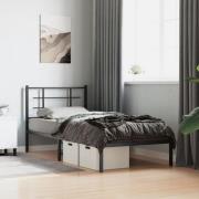 vidaXL Sängram med huvudgavel metall svart 90x190 cm