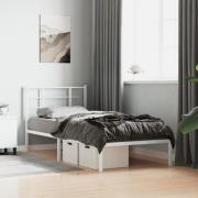 vidaXL Sängram med huvudgavel metall vit 90x200 cm
