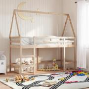 vidaXL Våningssäng med stege och tak 90x190 cm massiv furu