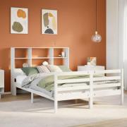 vidaXL Säng med bokhylla utan madrass vit 140x190cm massiv furu