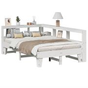 vidaXL Säng med bokhylla utan madrass vit 135x190cm massiv furu