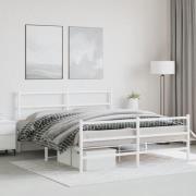 vidaXL Sängram med huvudgavel och fotgavel vit metall 150x200 cm