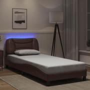 vidaXL Sängram med LED-belysning brun 90x200 cm konstläder