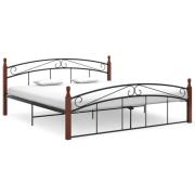 vidaXL Sängram svart metall och massiv ek 180x200 cm