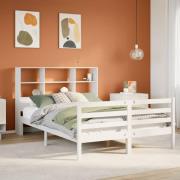 vidaXL Säng med bokhylla utan madrass vit 120x200 cm massiv furu