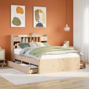 vidaXL Säng med bokhylla utan madrass 150x200cm massiv furu