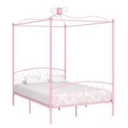 vidaXL Sänghimmel utan madrass rosa metall 120x200 cm