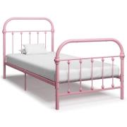 vidaXL Sängram utan madrass rosa metall 90x200 cm