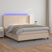 vidaXL Ramsäng med bäddmadrass & LED cappuccino 180x200 cm konstläder