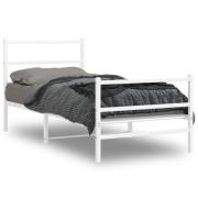vidaXL Sängram med huvudgavel och fotgavel vit metall 90x190 cm