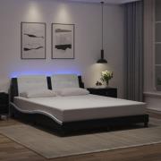 vidaXL Sängram med LED-belysning svart och vit 160x200 cm konstläder