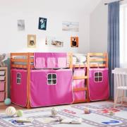 vidaXL Loftsäng med rutschkana rosa 90x200 cm massiv furu