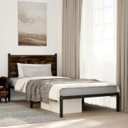 vidaXL Sängram utan madrass metall rökfärgad ek 100x190 cm