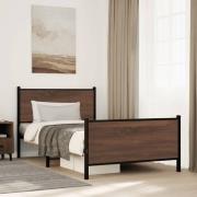 vidaXL Sängram utan madrass metall brun ek 107x203 cm