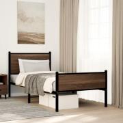 vidaXL Sängram utan madrass metall brun ek 90x190 cm