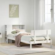 vidaXL Säng med bokhylla utan madrass vit 100x200cm massiv furu