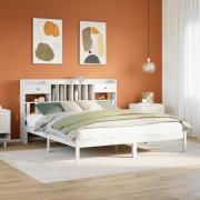 vidaXL Säng med bokhylla utan madrass vit 200x200cm massiv furu
