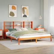 vidaXL Säng med bokhylla utan madrass vaxbrun 200x200cm massiv furu