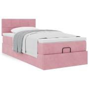 vidaXL Ottoman sängram med madrass rosa 100x200 cm sammet