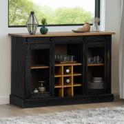 vidaXL Skänk HALDEN 2 skjutdörrar svart 112x40x80 cm massivt trä
