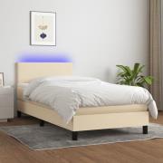 vidaXL Ramsäng med madrass & LED gräddvit 90x190 cm tyg