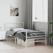 vidaXL Sängram med huvudgavel och fotgavel vit metall 100x200 cm