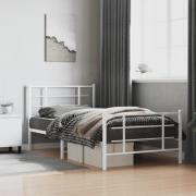 vidaXL Sängram med huvudgavel och fotgavel vit metall 107x203 cm