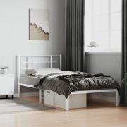 vidaXL Sängram med huvudgavel metall vit 100x200 cm