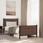 vidaXL Sängram utan madrass metall brun ek 75x190 cm