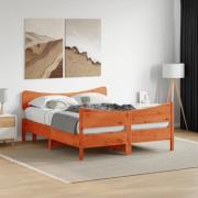 vidaXL Sängram utan madrass vaxbrun 150x200 cm massiv furu