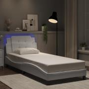 vidaXL Sängram med LED-belysning vit 90x200 cm konstläder