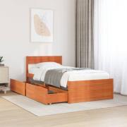 vidaXL Sängram utan madrass vaxad brun 90x190 cm massiv furu
